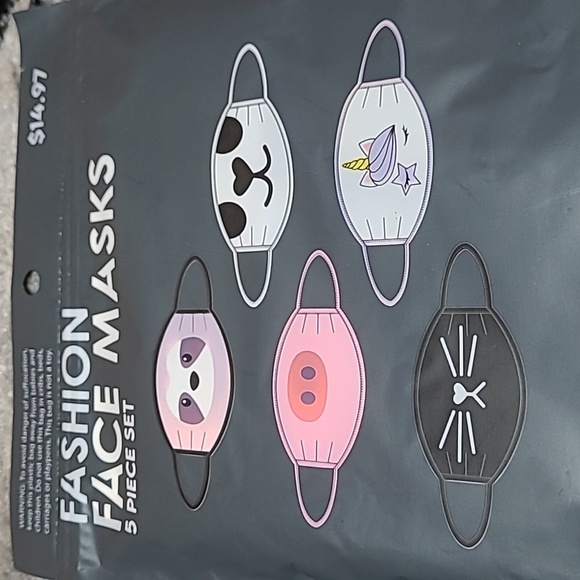 FASHION ANIMAL FACE MASKS 5-PIECE SET - Picture 1 of 9